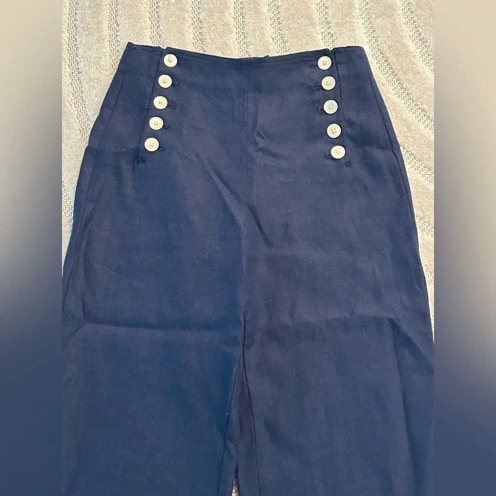 J. Crew 100% Linen Sailor Wide Leg Cropped Pants in Navy - Size 4